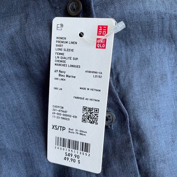 NWT Uniqlo Navy Linen Shirt - Picture 8 of 9
